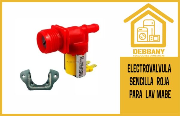 ELECTROVALVULA SENCILLA  ROJA PARA  LAV MABE