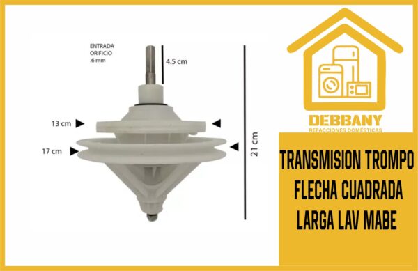 TRANSMISION TROMPO FLECHA CUADRADA LARGA LAV MABE