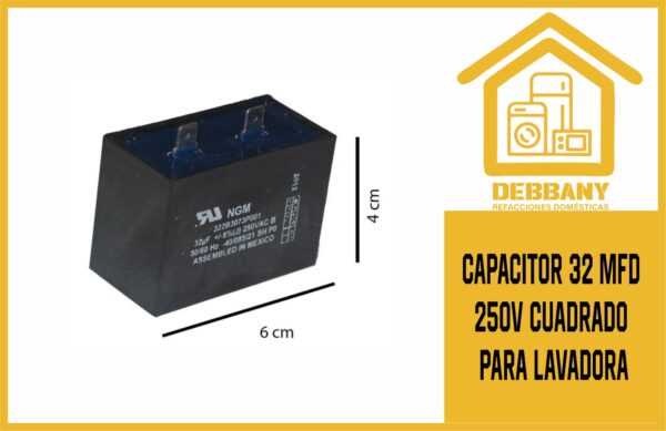 CAPACITOR 32 MFD 250V CUADRADO PARA LAVADORA