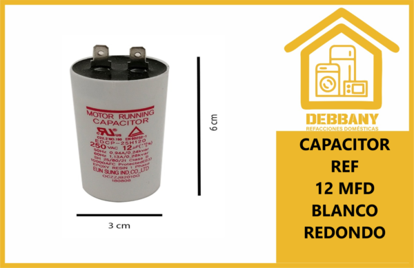 CAPACITOR 12 MFD BLANCPO PARA REFIGERADORES